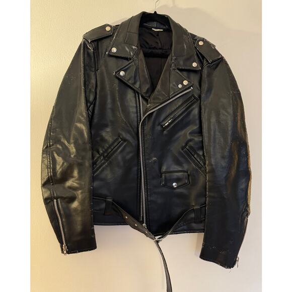 CDG Homme Plus AW15 Wolf Decal Faux Leather Biker Jacket - Picture 1 of 7
